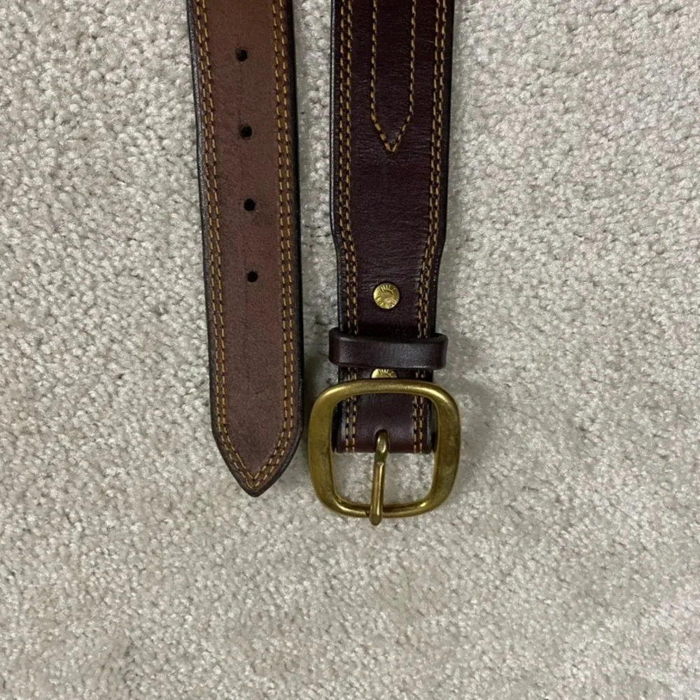 Green Hill Collection Mens Brown Leather Belt Brass Buckle XL Stitched Thick